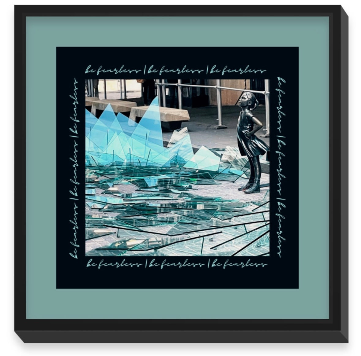 Fearless Girl Breaks The Glass Ceiling - 8x8 inch Wall Art with Black Frame